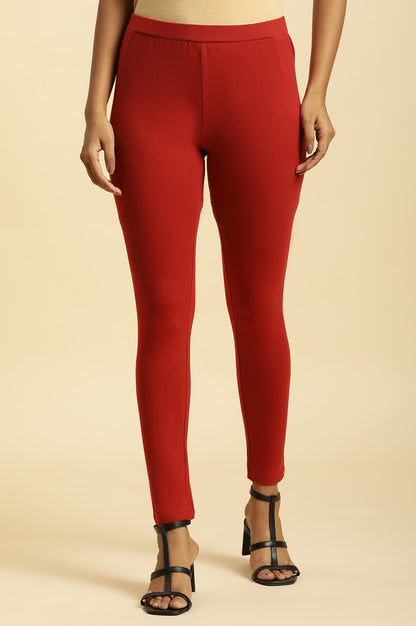 Rust Red Knitted Solid Tights