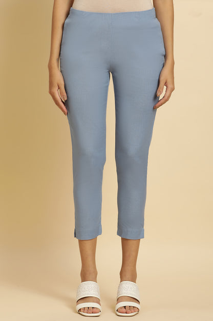 Blue Solid Slim Pants