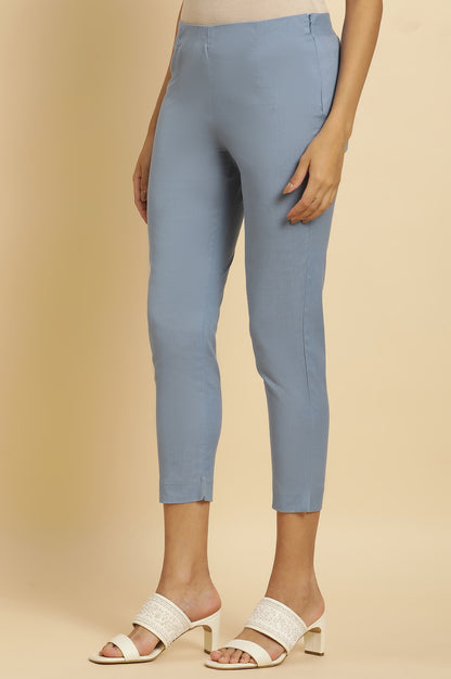 Blue Solid Slim Pants