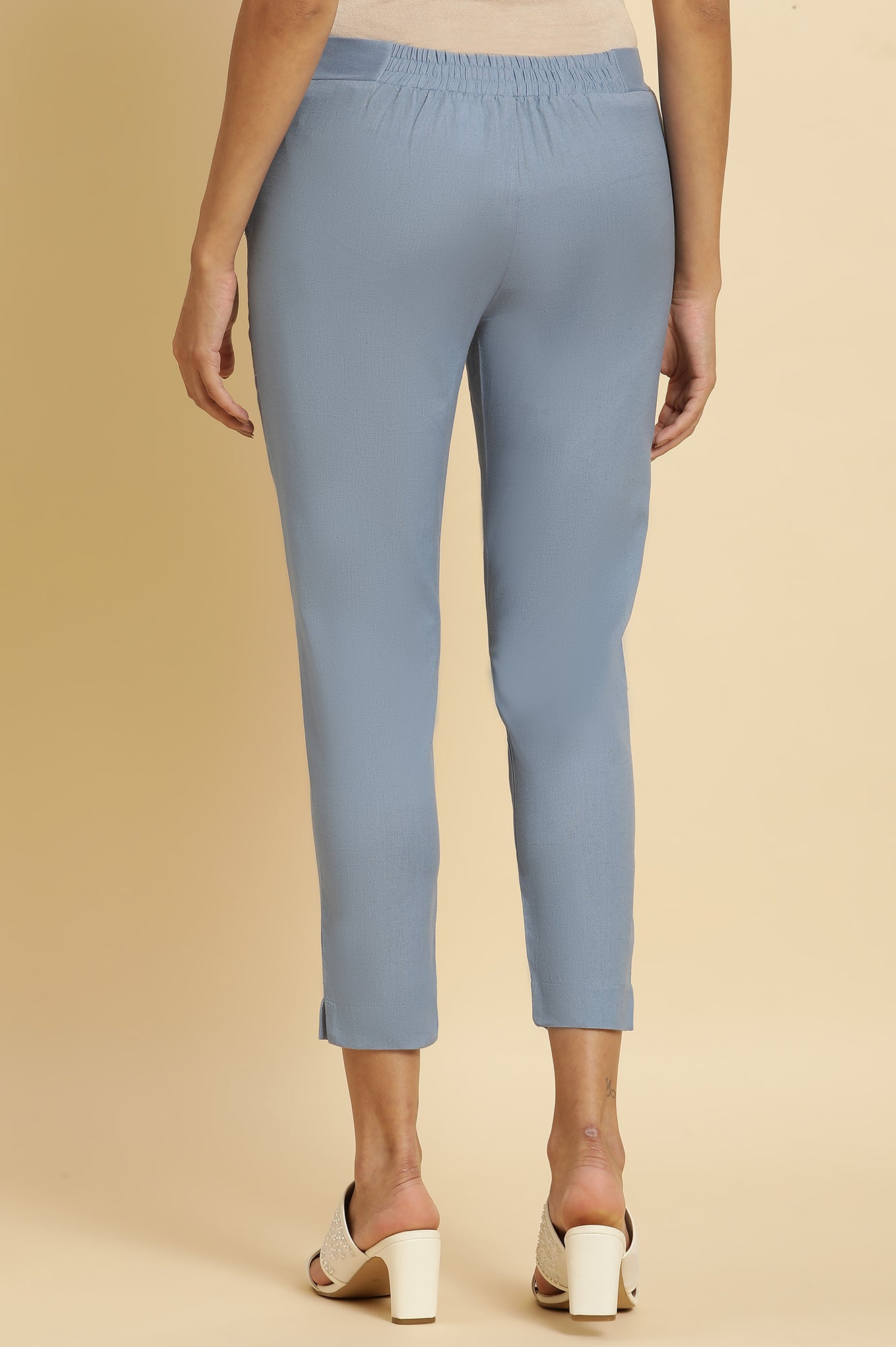 Blue Solid Slim Pants