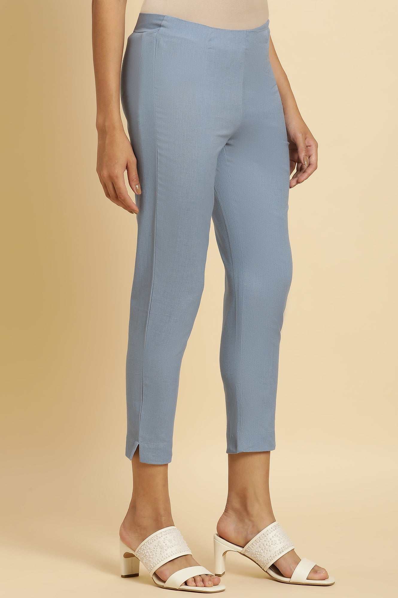 Blue Solid Slim Pants