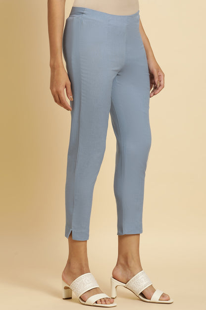 Blue Solid Slim Pants