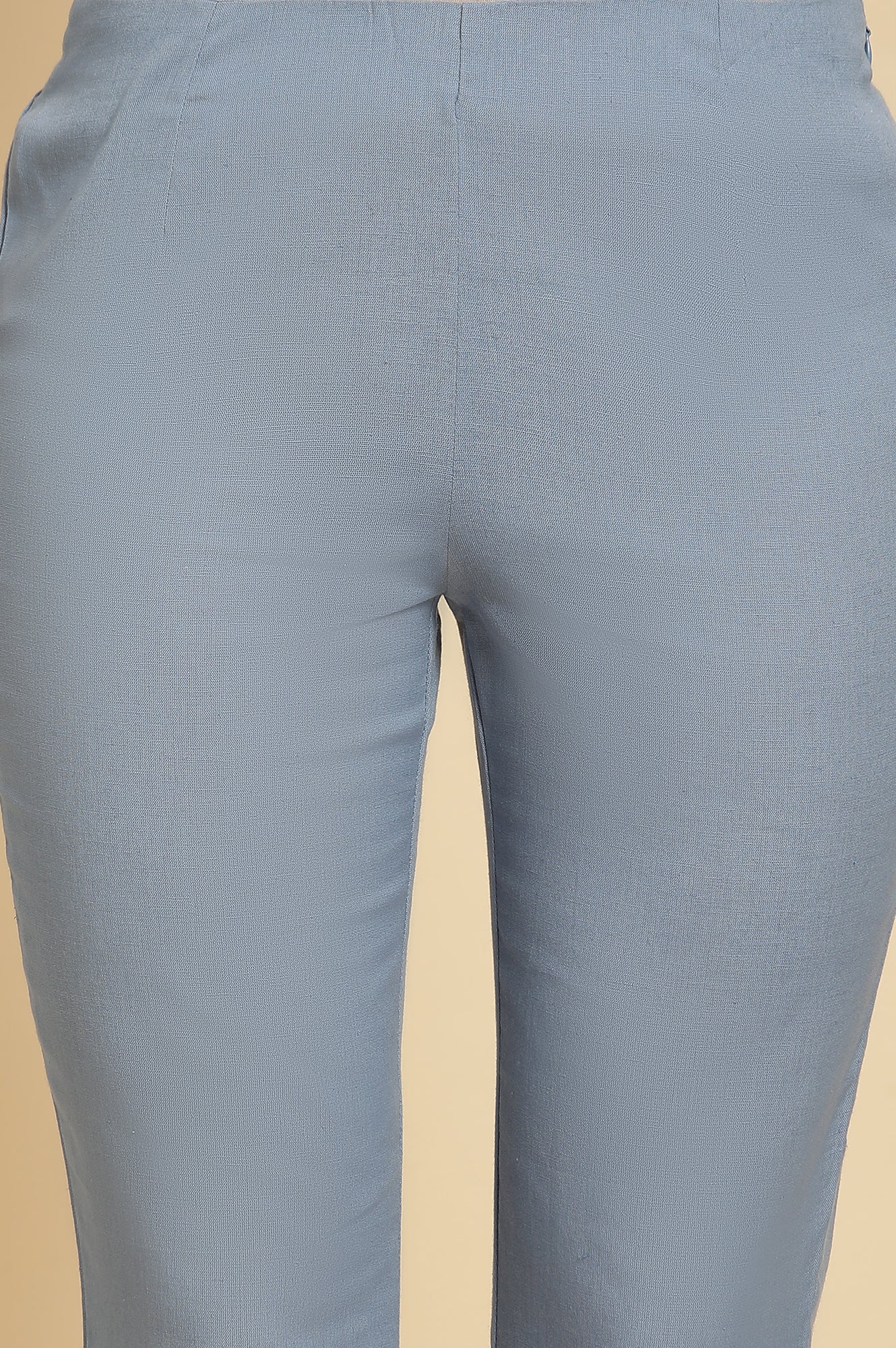 Blue Solid Slim Pants