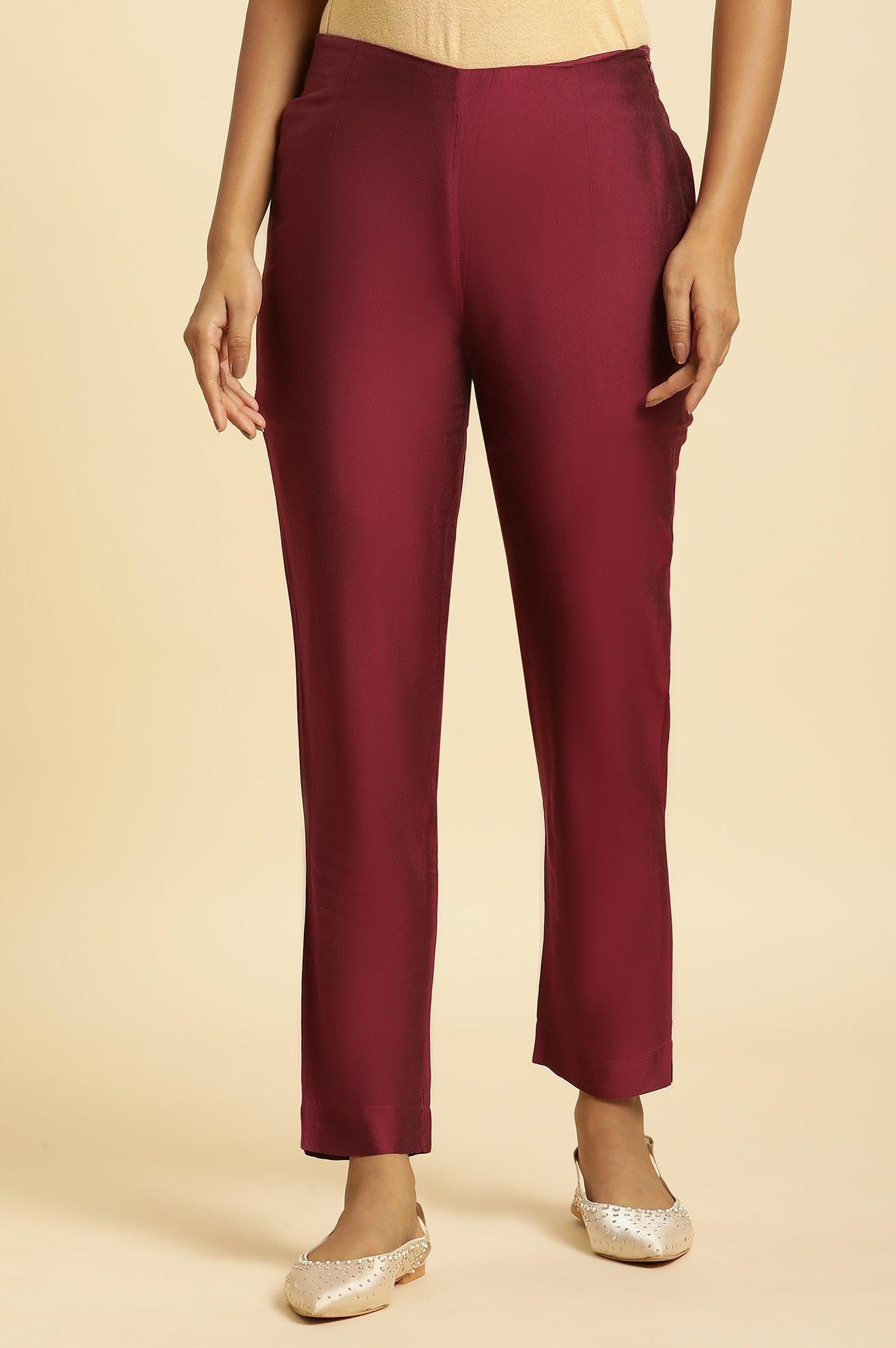 Dark Pink Solid Slim Pants - wforwoman