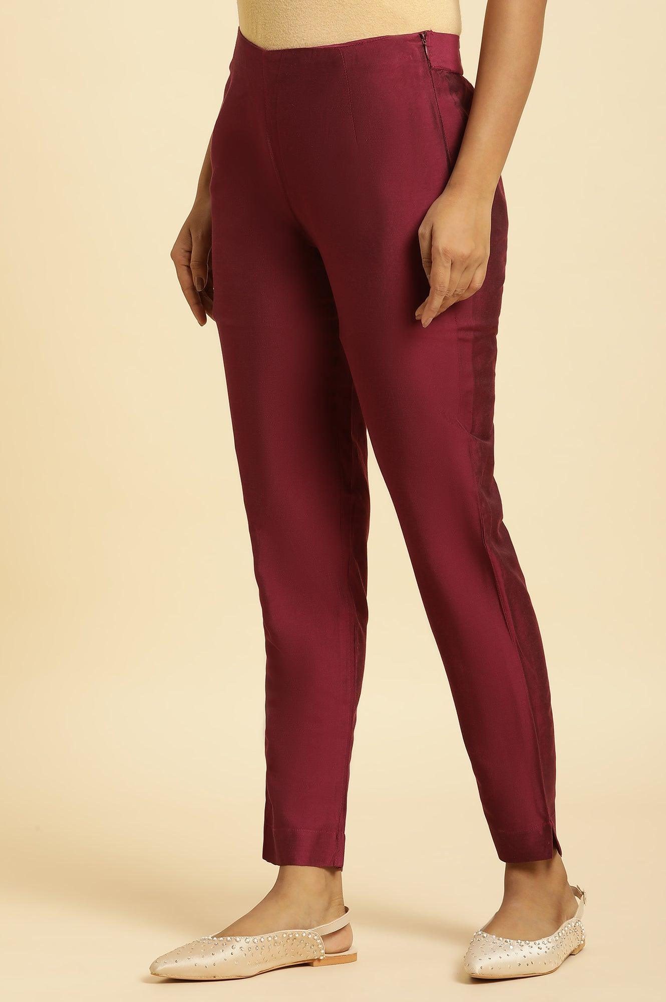 Dark Pink Solid Slim Pants - wforwoman