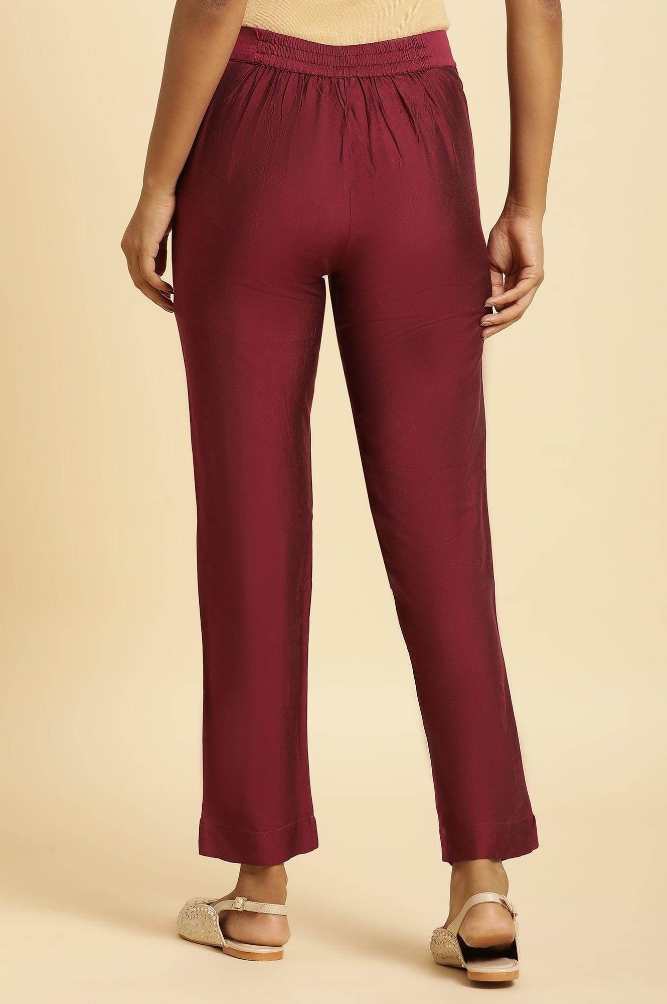 Dark Pink Solid Slim Pants - wforwoman