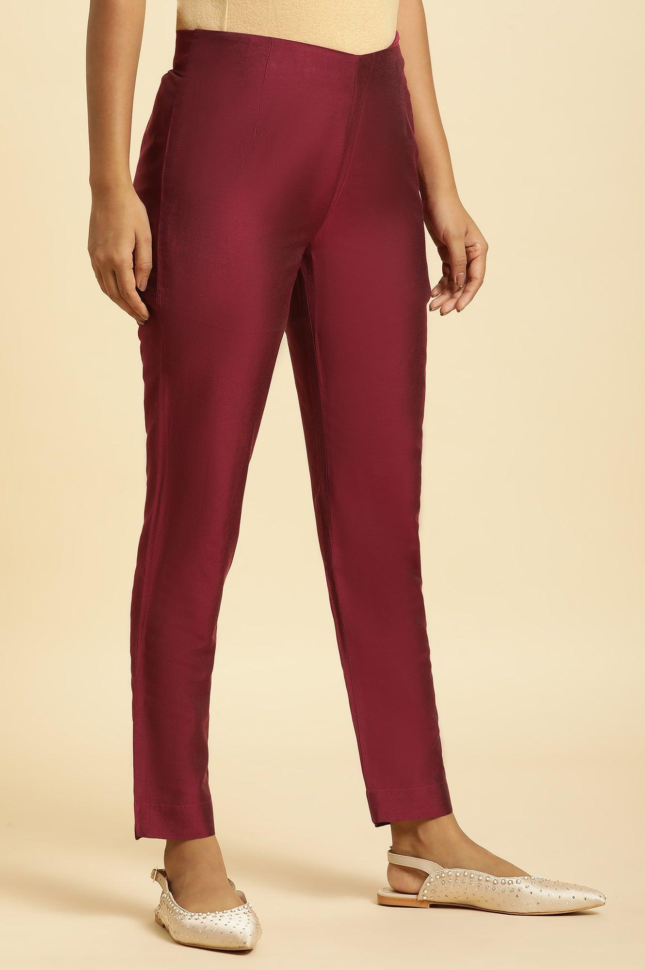 Dark Pink Solid Slim Pants - wforwoman