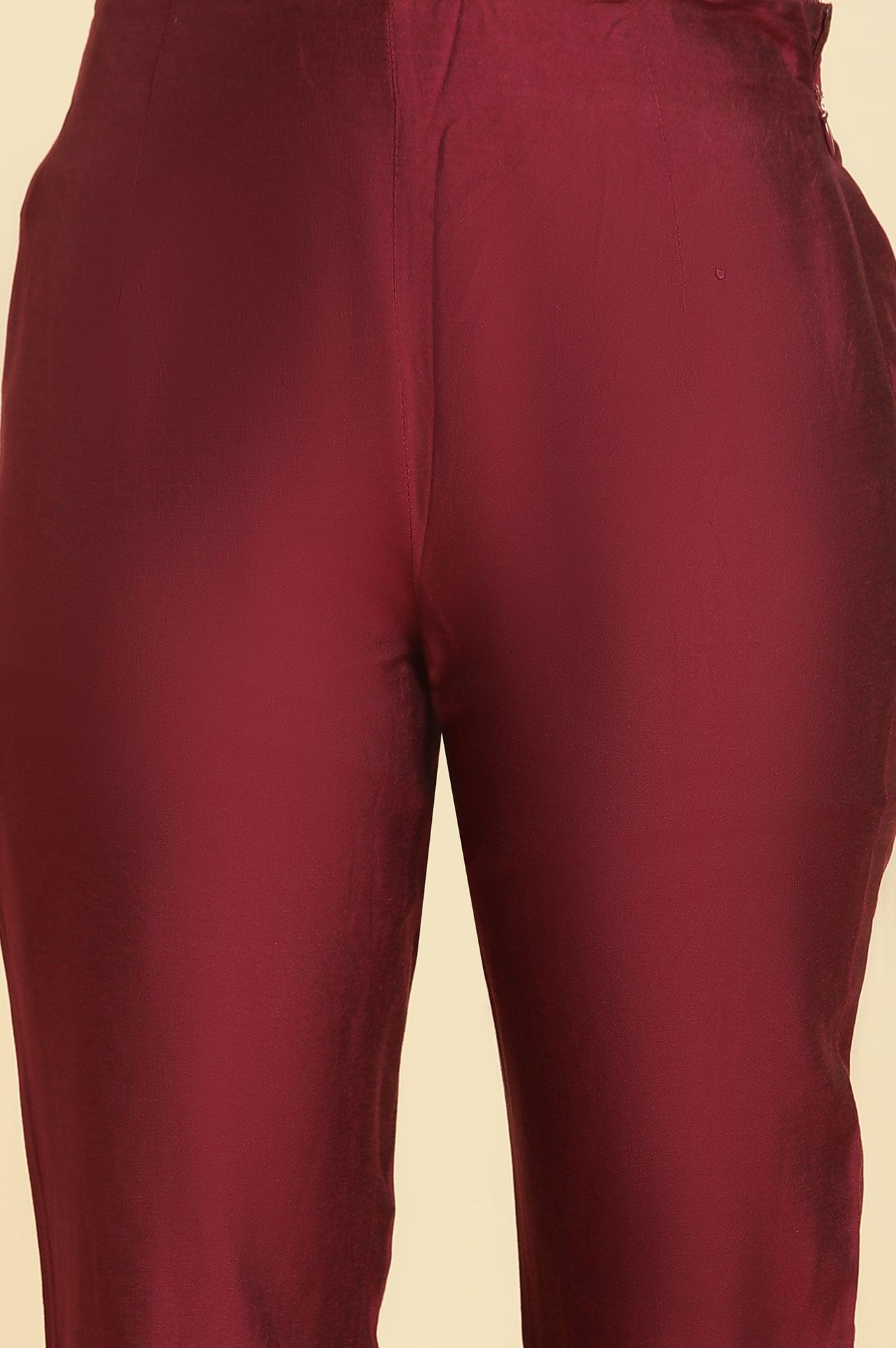 Dark Pink Solid Slim Pants - wforwoman