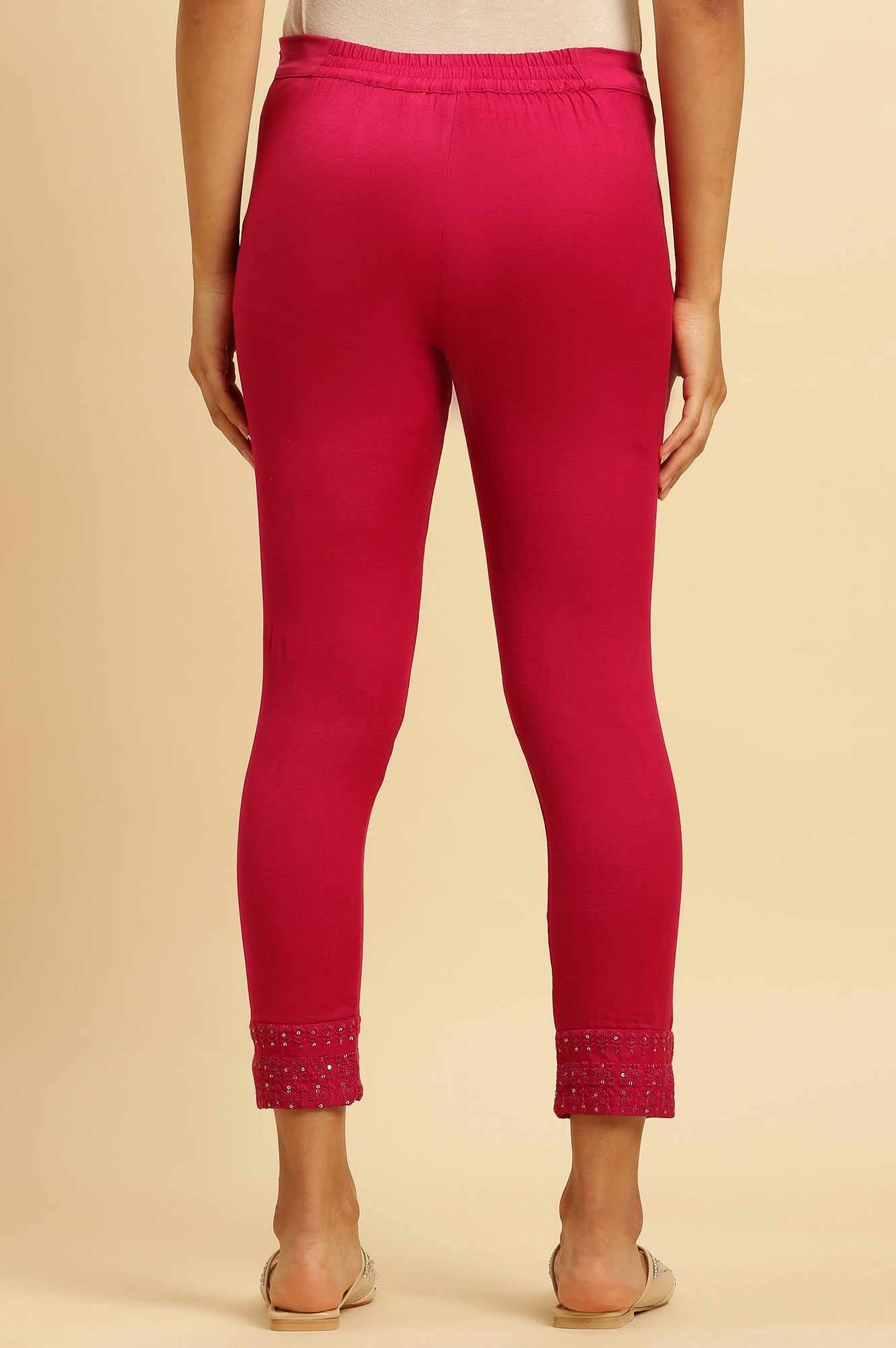 Dark Pink Solid Light Festive Slim Pants