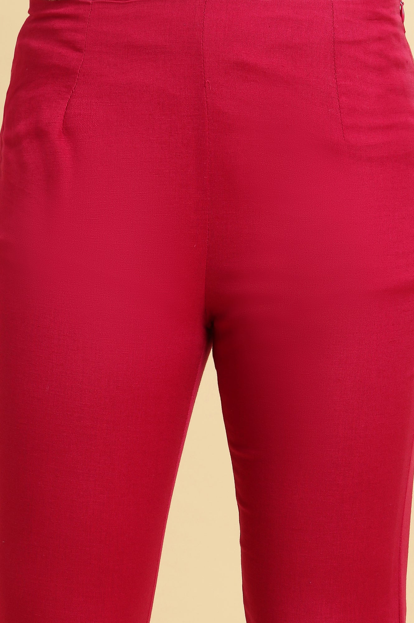 Dark Pink Solid Light Festive Slim Pants