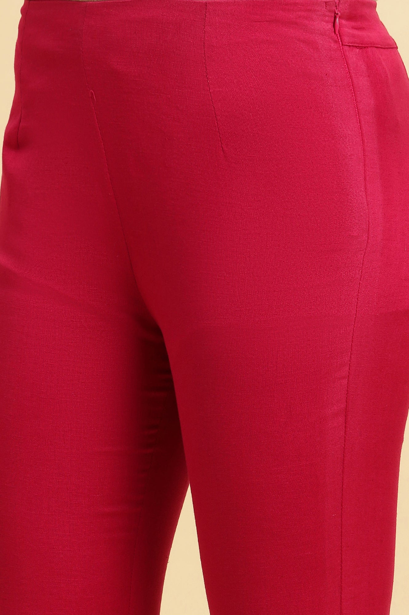 Dark Pink Solid Light Festive Slim Pants