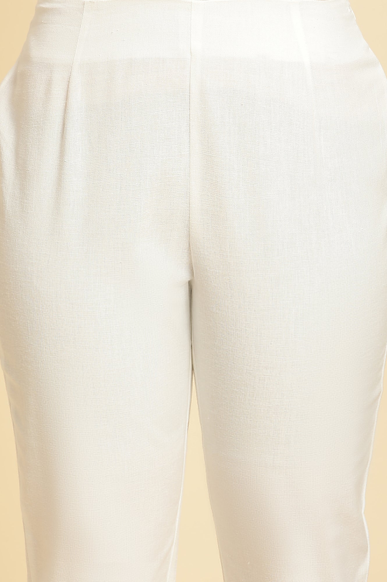 Ecru Solid Slim Pants With Kota Border