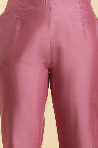 Purple Slim Pants With Printed Kota Border - wforwoman