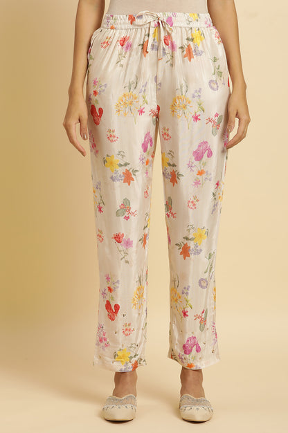 Beige Floral Printed Pants