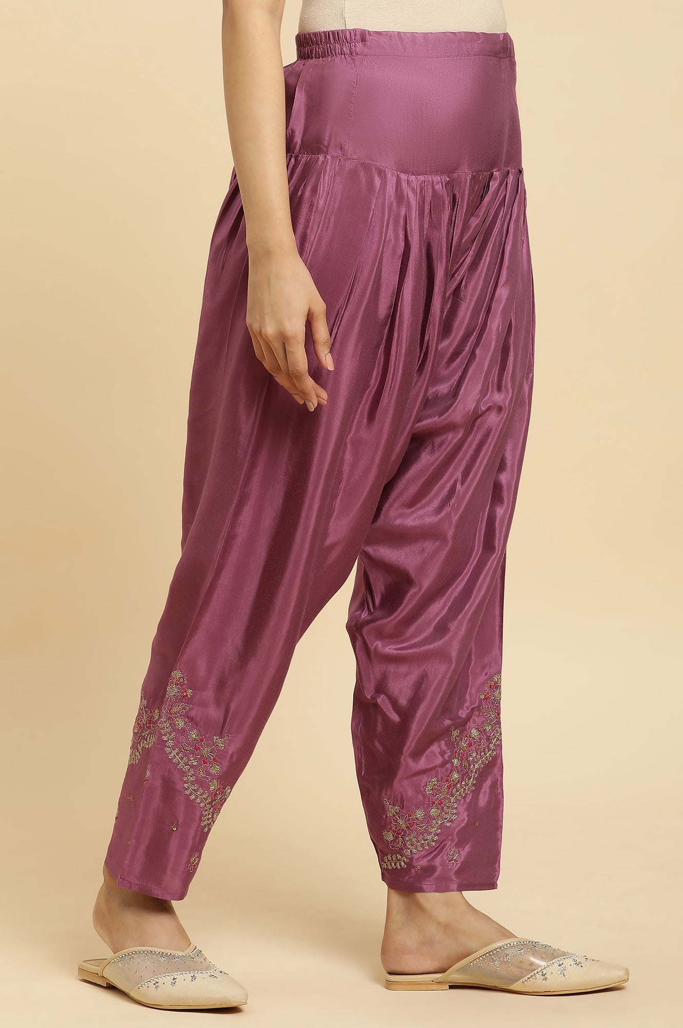 Purple Pleated Shantung Salwar