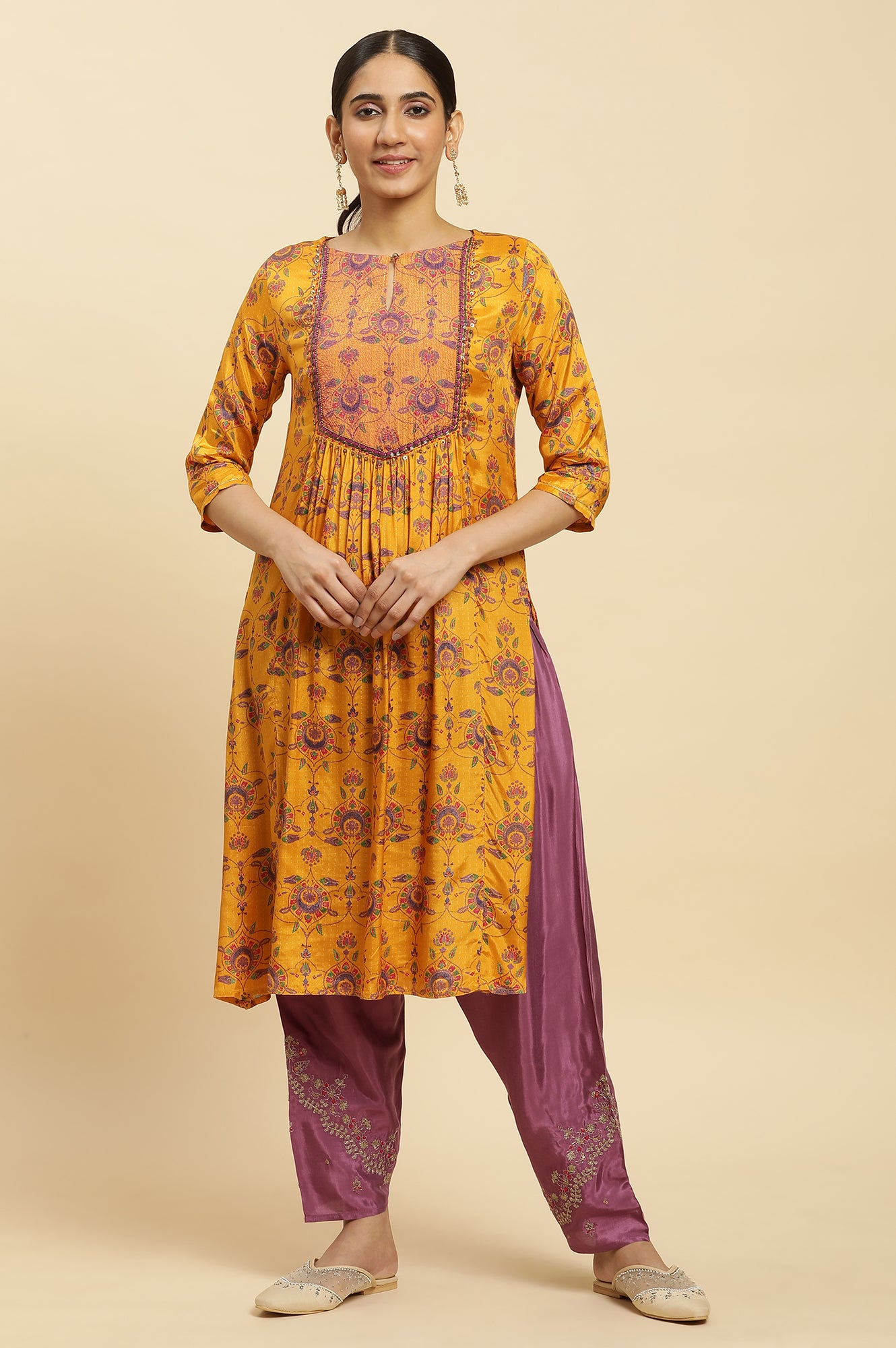 Purple Pleated Shantung Salwar