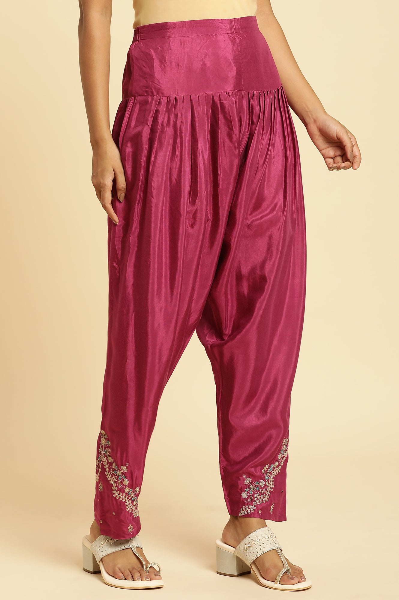 Purple Pleated Shantung Salwar