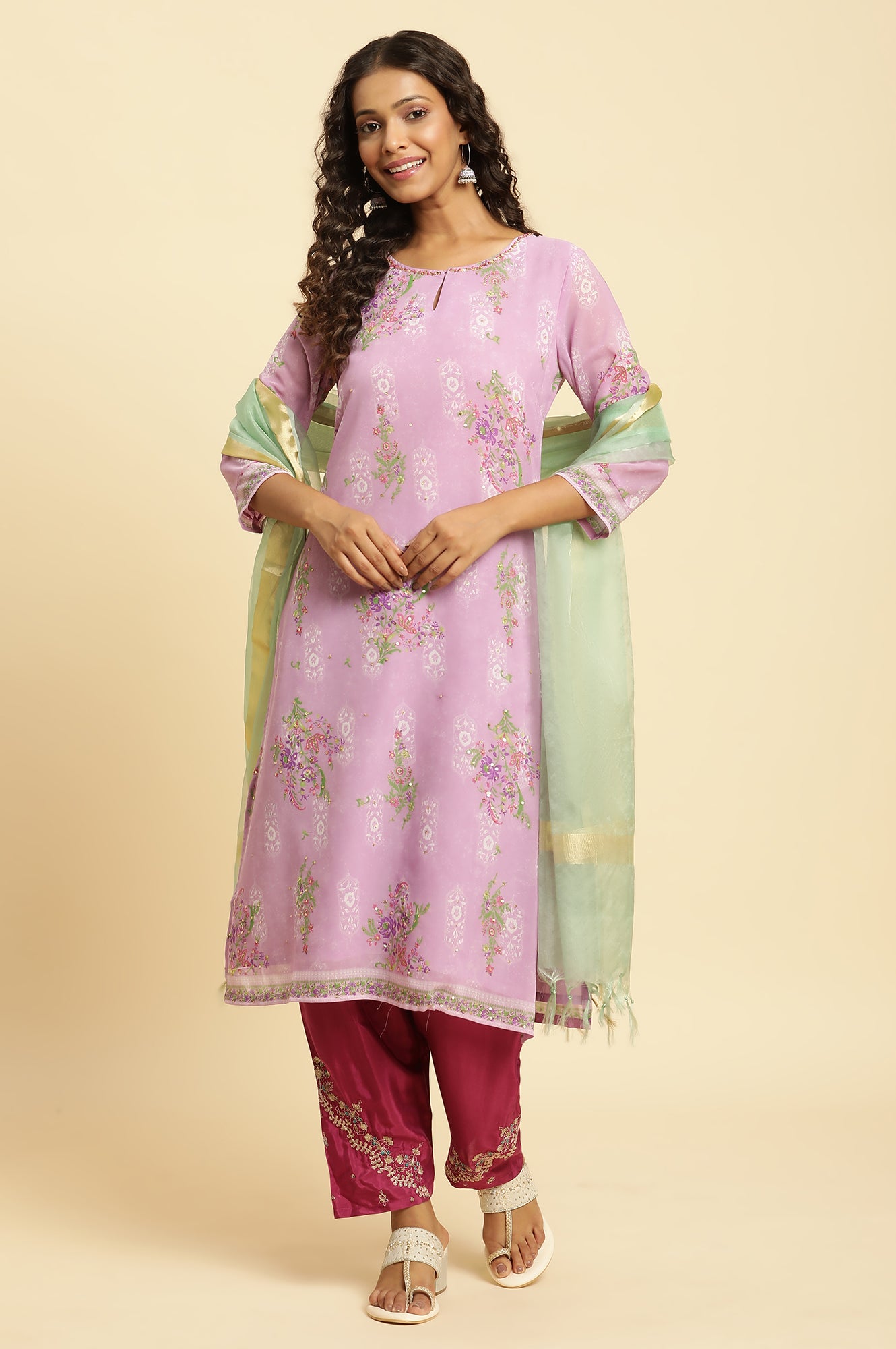 Purple Pleated Shantung Salwar