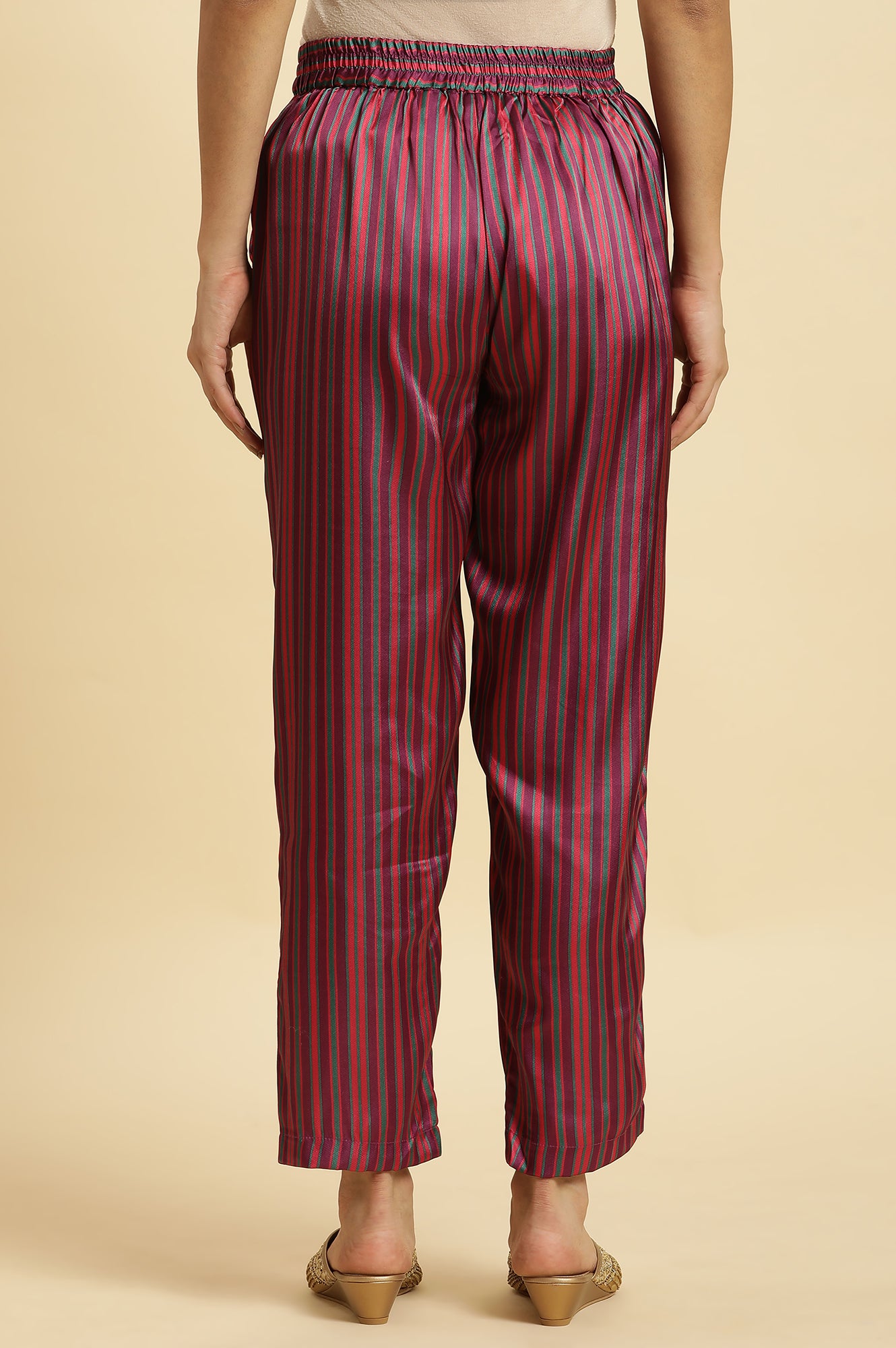 Purple Stripe Printed Satin Pants