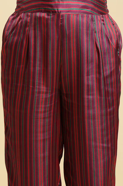 Purple Stripe Printed Satin Pants