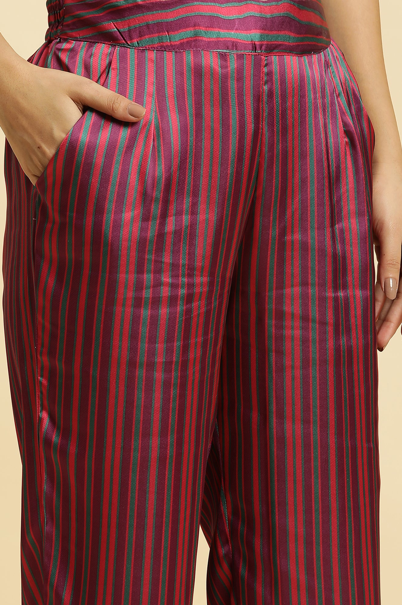Purple Stripe Printed Satin Pants