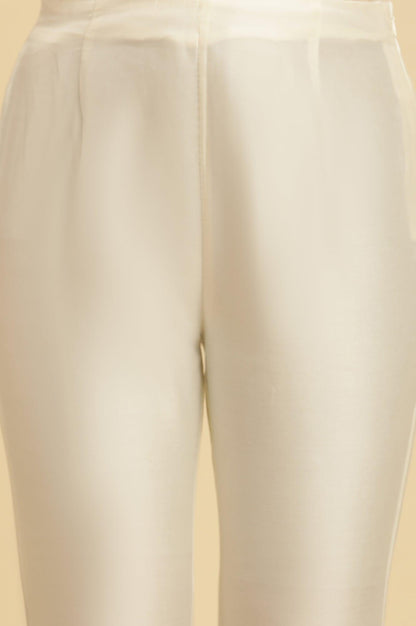 Ecru Slim Pants With Embroidered Hemline - wforwoman