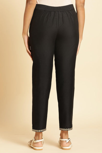 Black Silm Pants With Embroidered Border - wforwoman