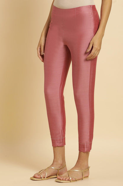 Pink Festive Solid Slim Pants - wforwoman