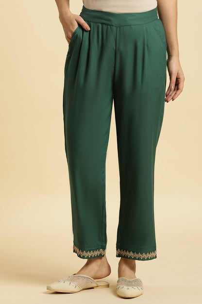 Green Embroidered Straight Pants