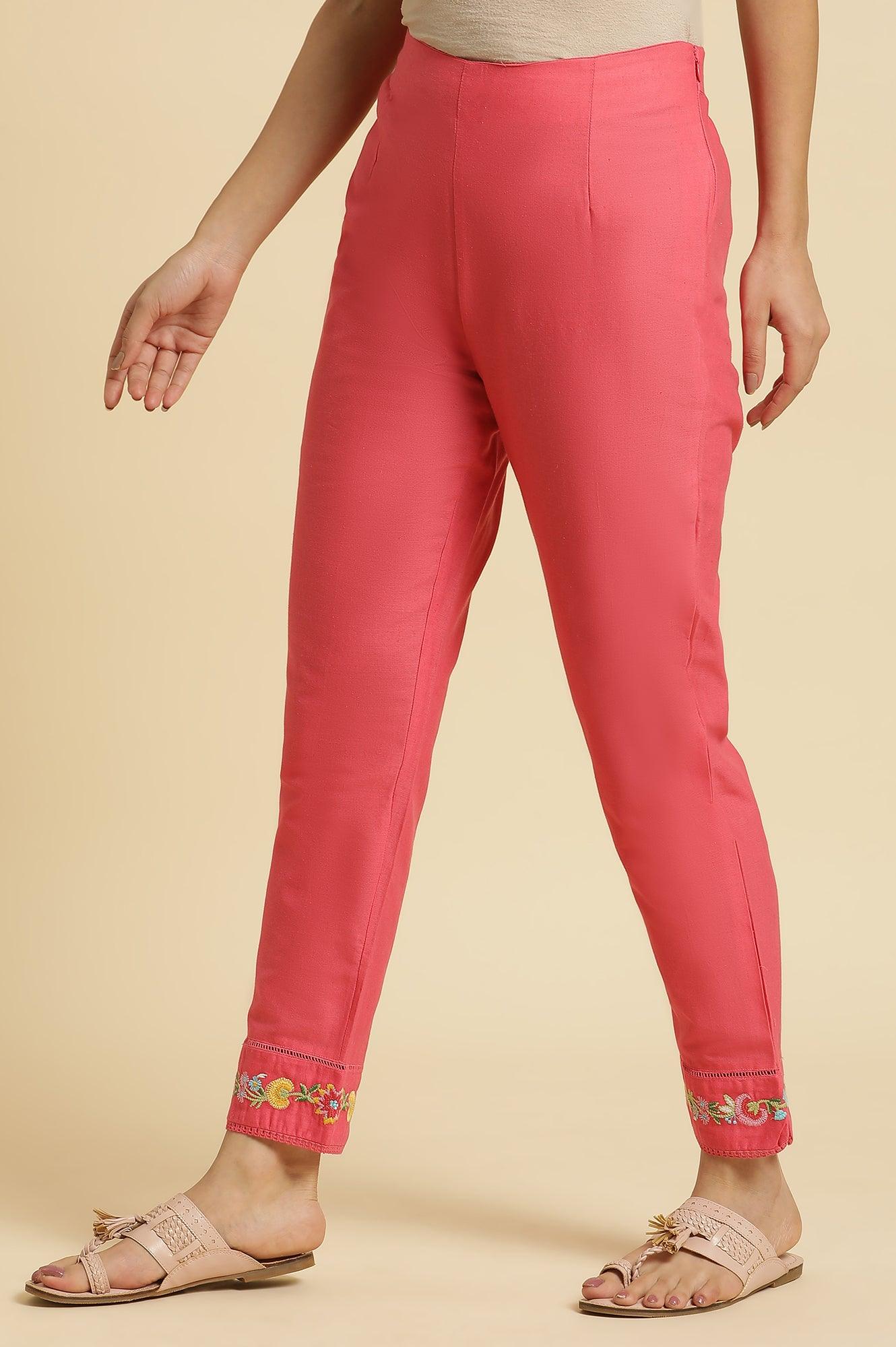 Pink Slim Pants Wit Embroidery At Hem - wforwoman