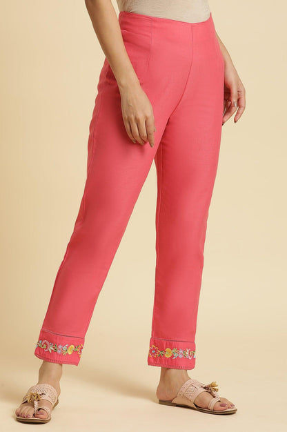 Pink Slim Pants Wit Embroidery At Hem - wforwoman