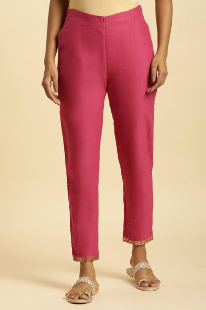 Pink Slim Pants With Metallic Sequin - wforwoman