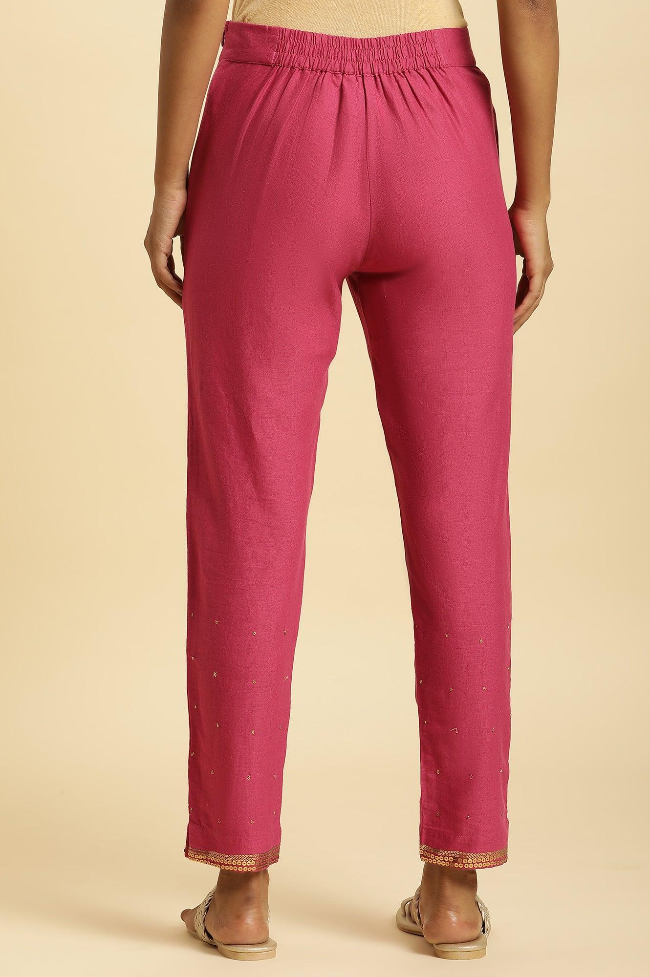 Pink Slim Pants With Metallic Sequin - wforwoman