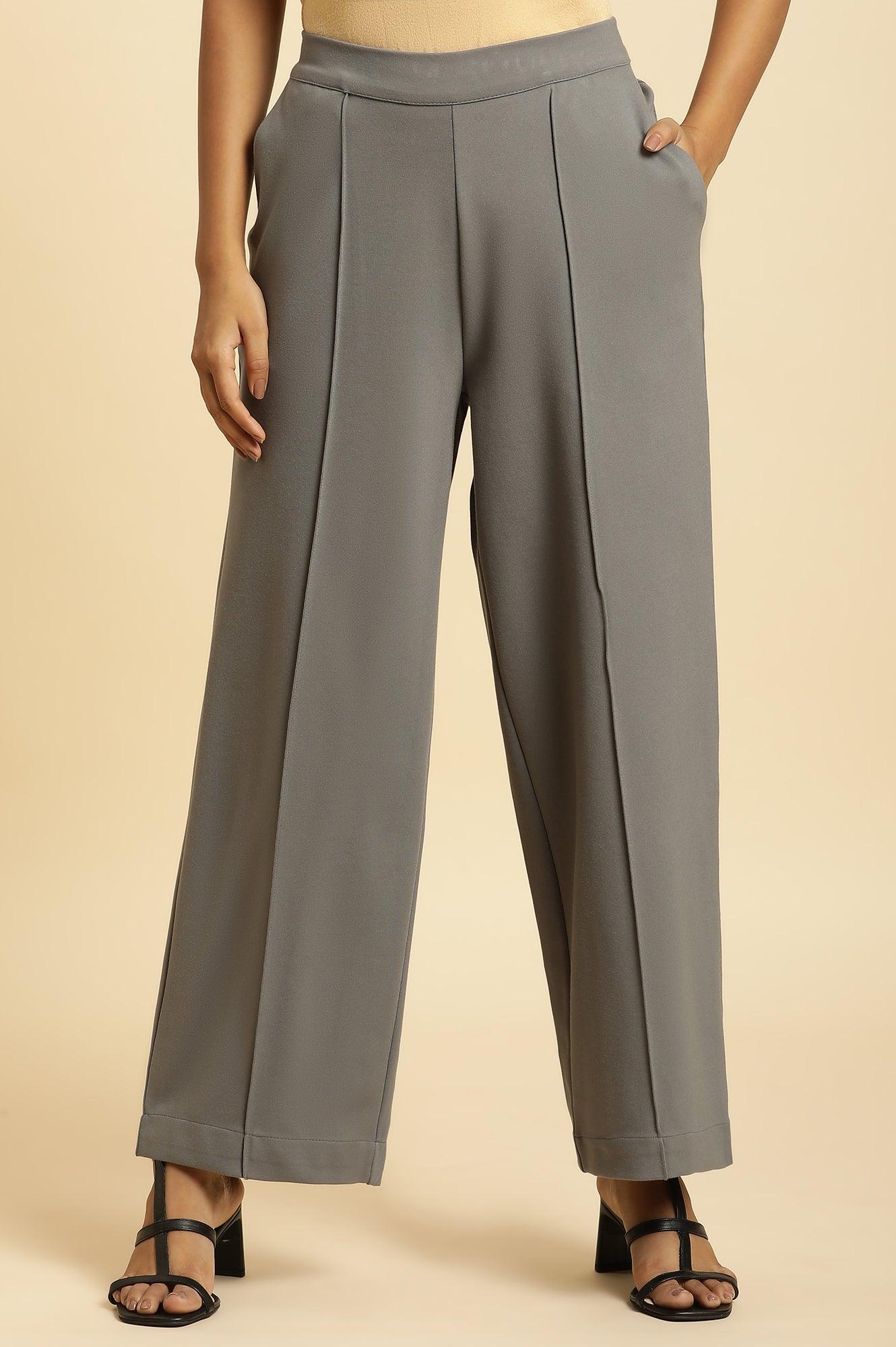 Grey Pin Tuck Trouser Pants - wforwoman