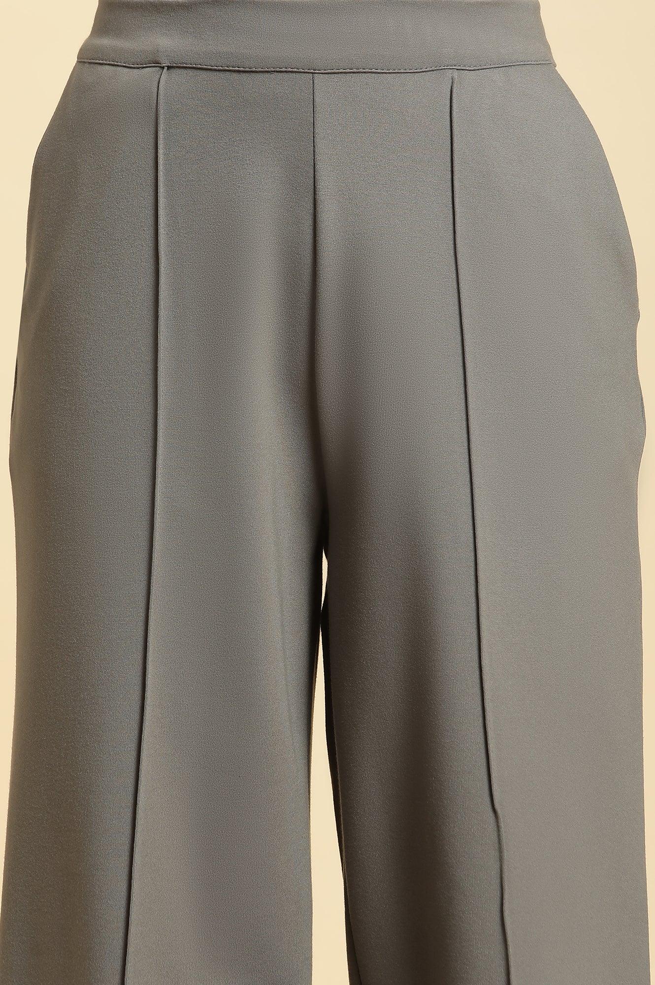 Grey Pin Tuck Trouser Pants - wforwoman