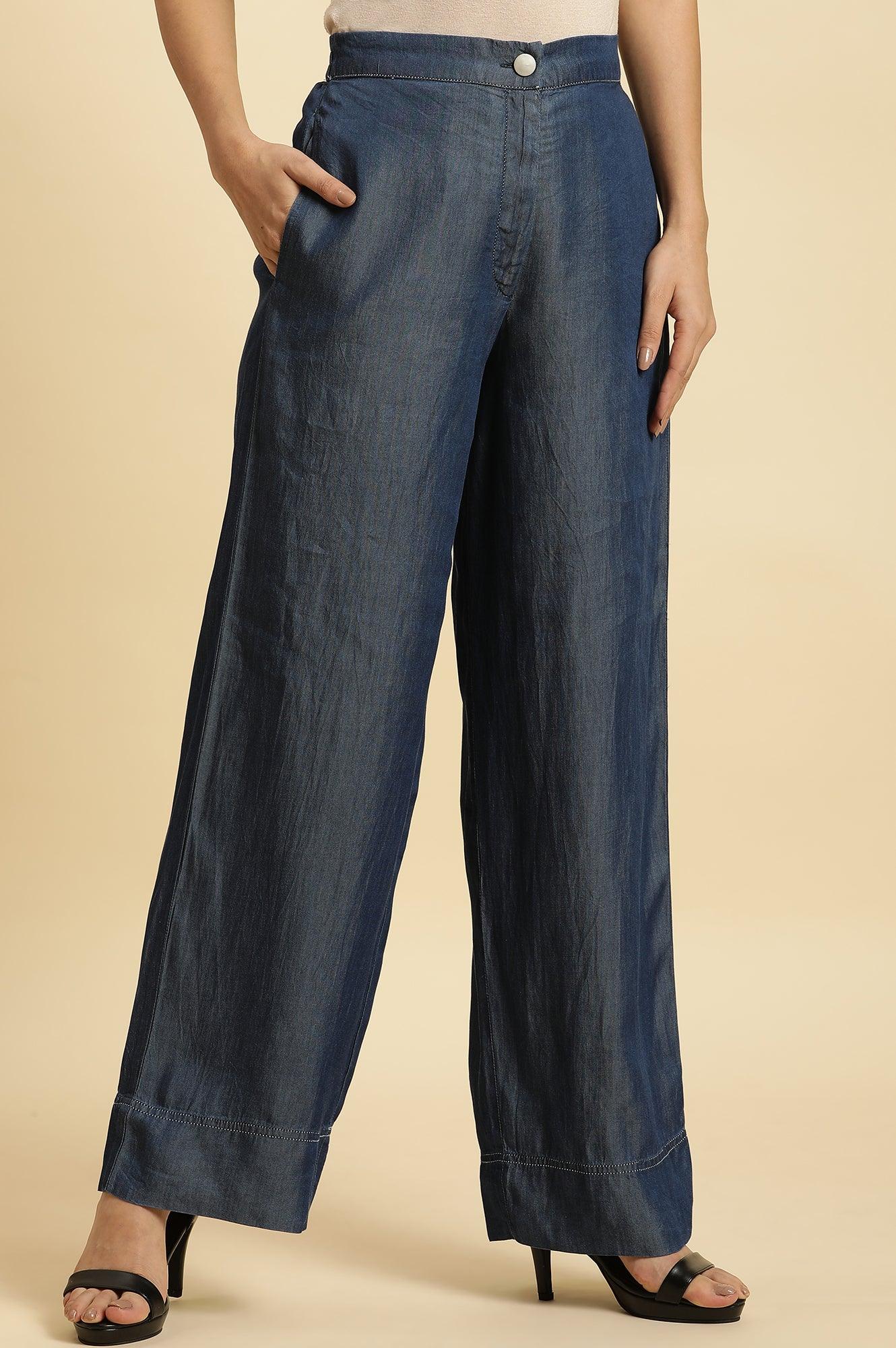 Buy Blue Wide Leg Denim Flared Pants 2299 W for woman – wforwoman