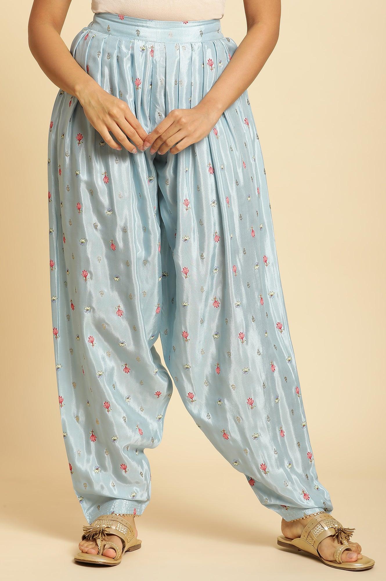 Sky Blue Floral Printed Salwar Pants - wforwoman