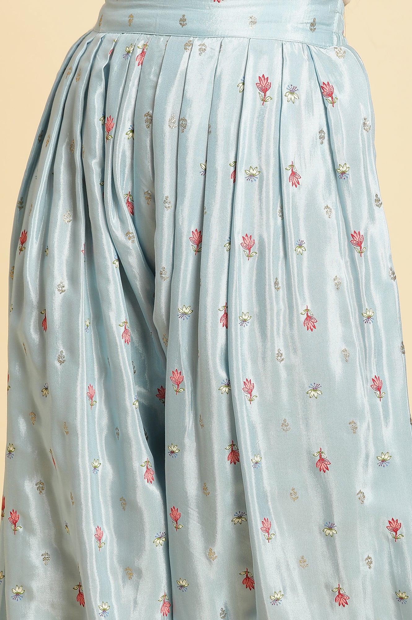 Sky Blue Floral Printed Salwar Pants - wforwoman