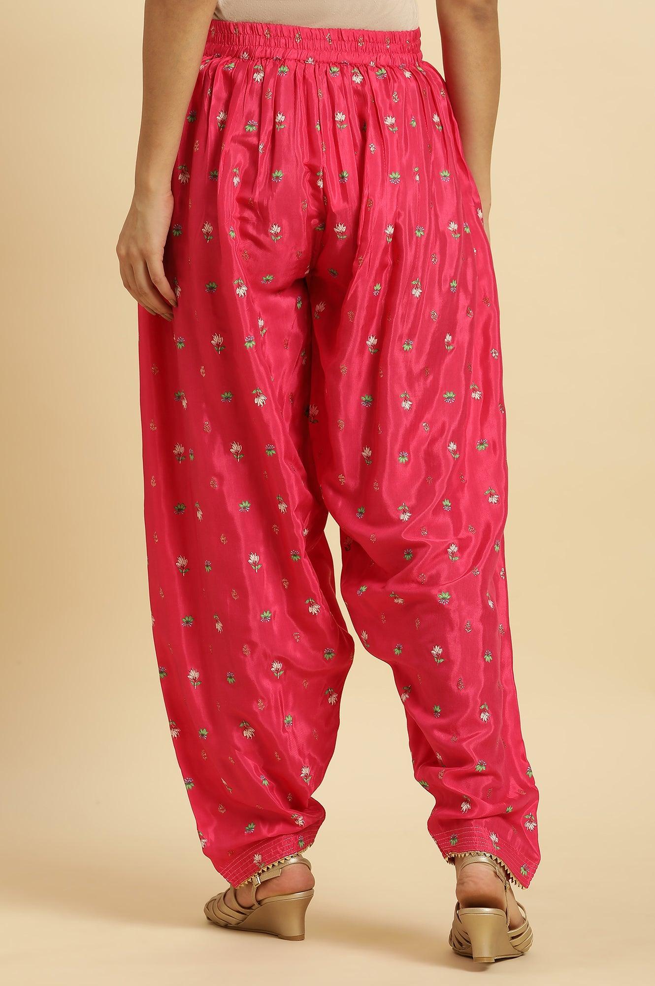 Pink Pleated Floral Printed Salwar Pants - wforwoman