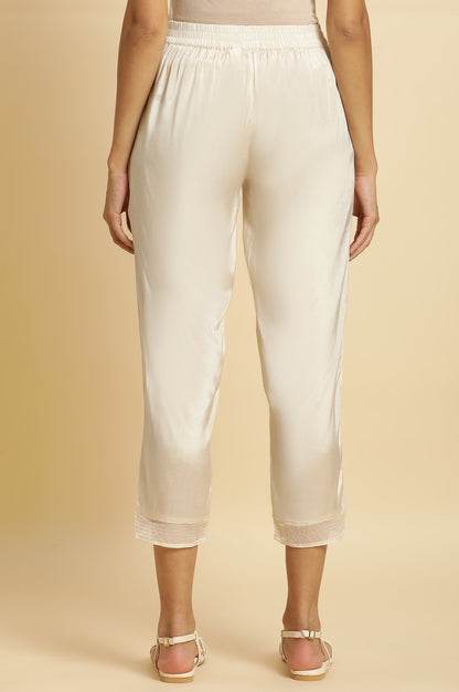 Cream Shantung Solid Slim Pants