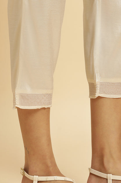 Cream Shantung Solid Slim Pants