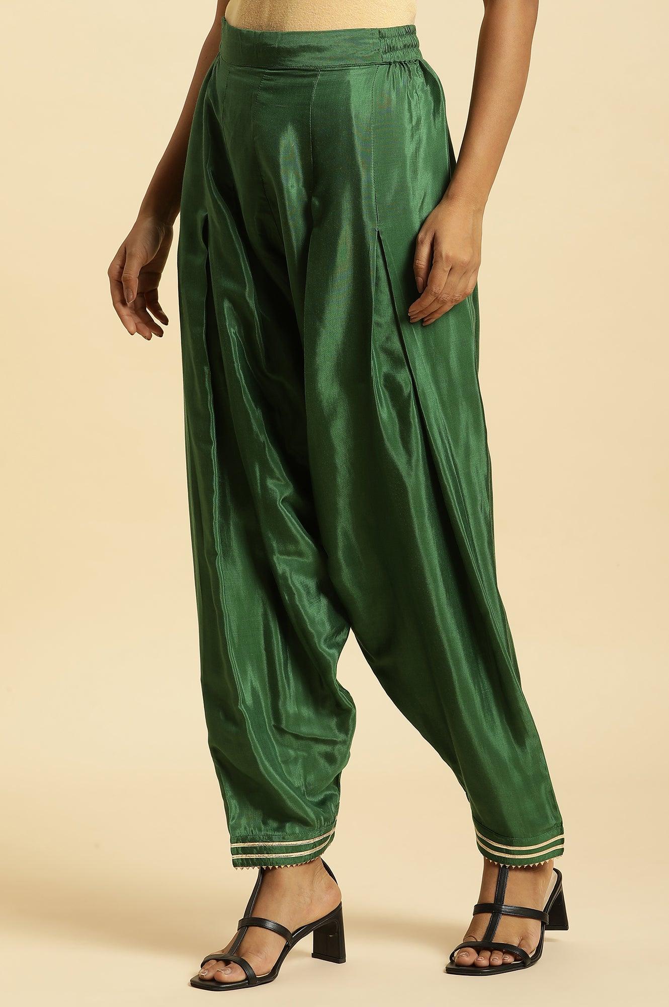 Dark Green Salwar Pants With Gota Lace - wforwoman