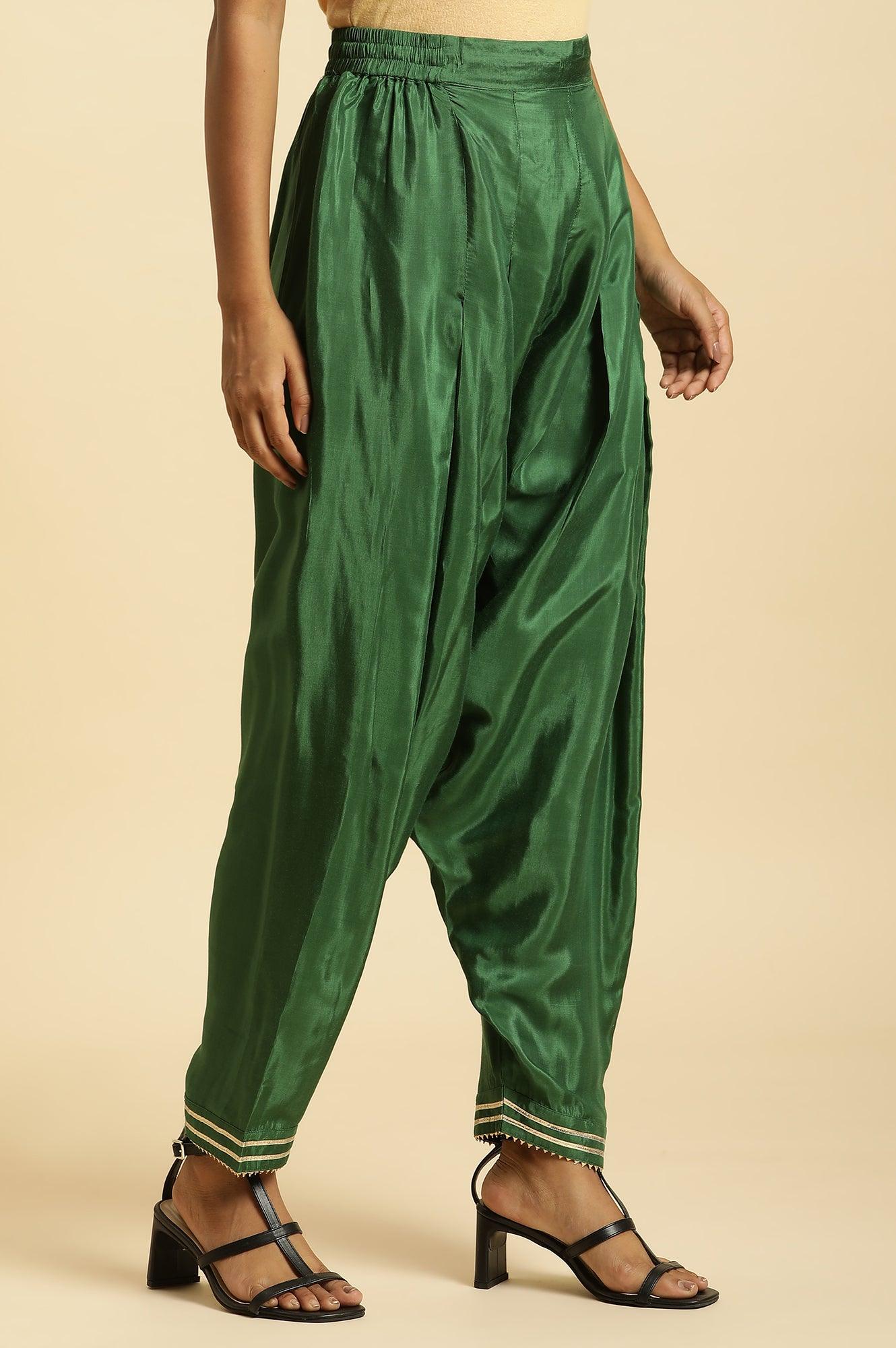Dark Green Salwar Pants With Gota Lace - wforwoman