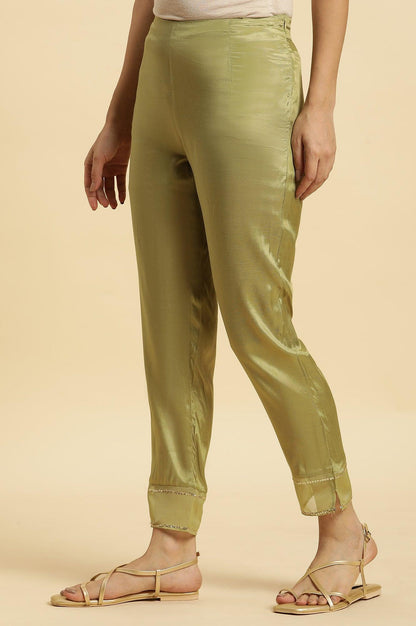 Green Solid Slim Pants With Organza Insert - wforwoman