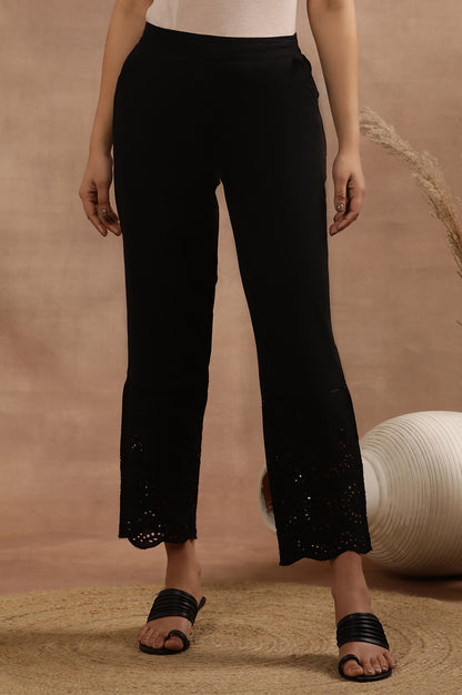 Black Schiffli Straight Pants