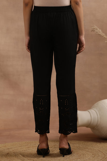 Black Schiffli Straight Pants