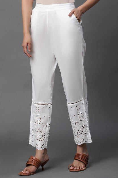 White Schiffli Straight Pants