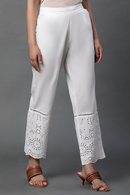 White Schiffli Straight Pants