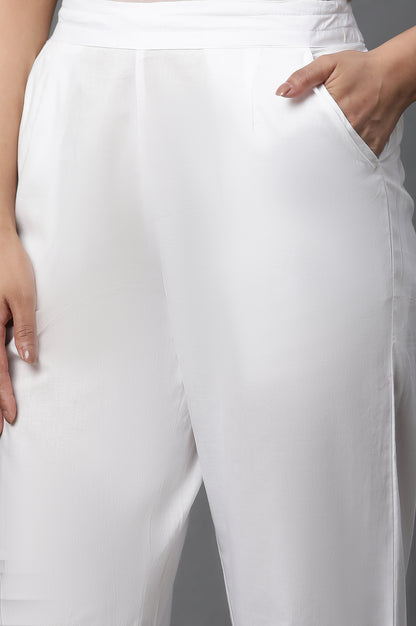 White Schiffli Straight Pants
