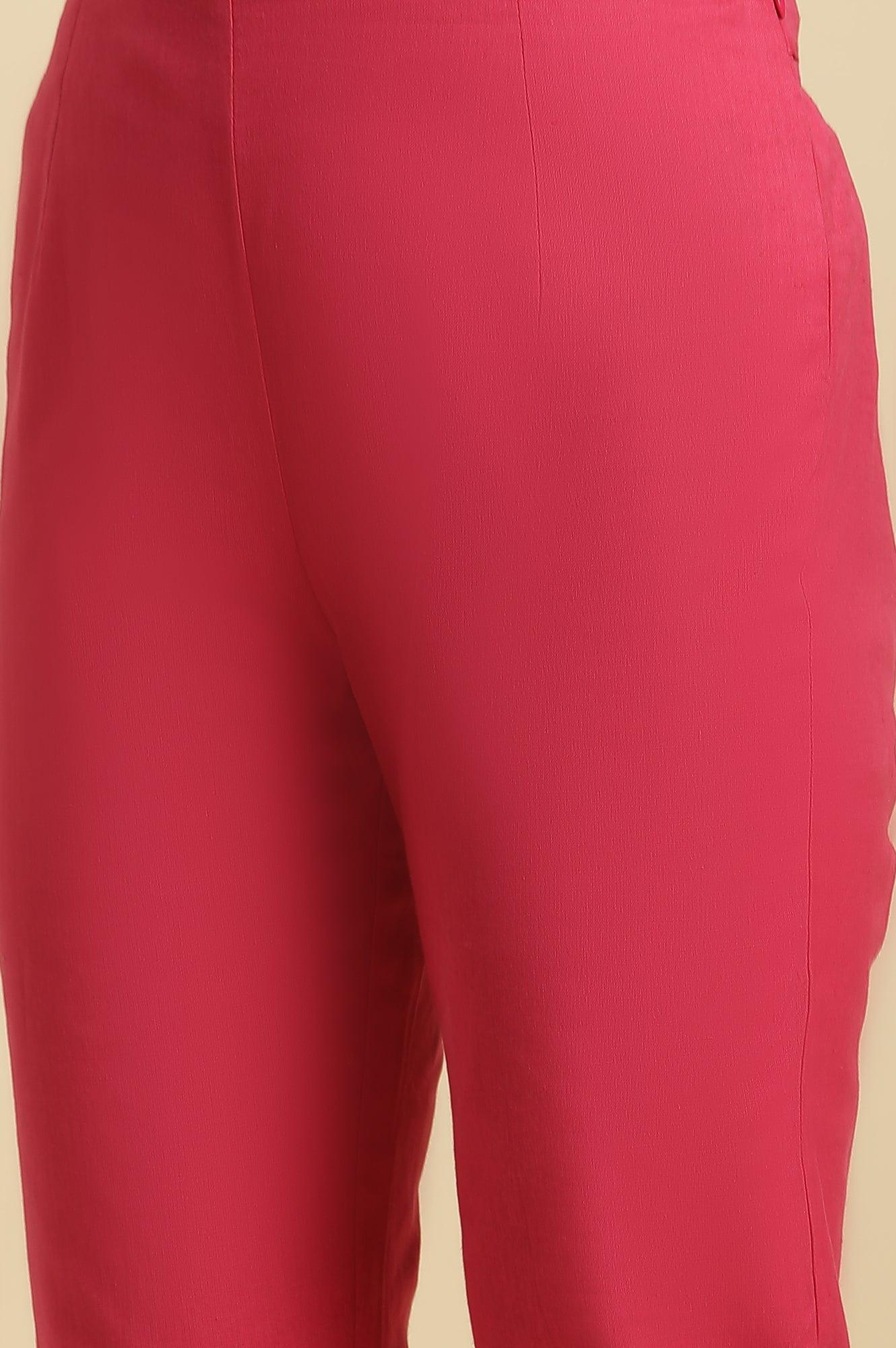 Pink Solid Pants With Gota Trim At Hem - wforwoman